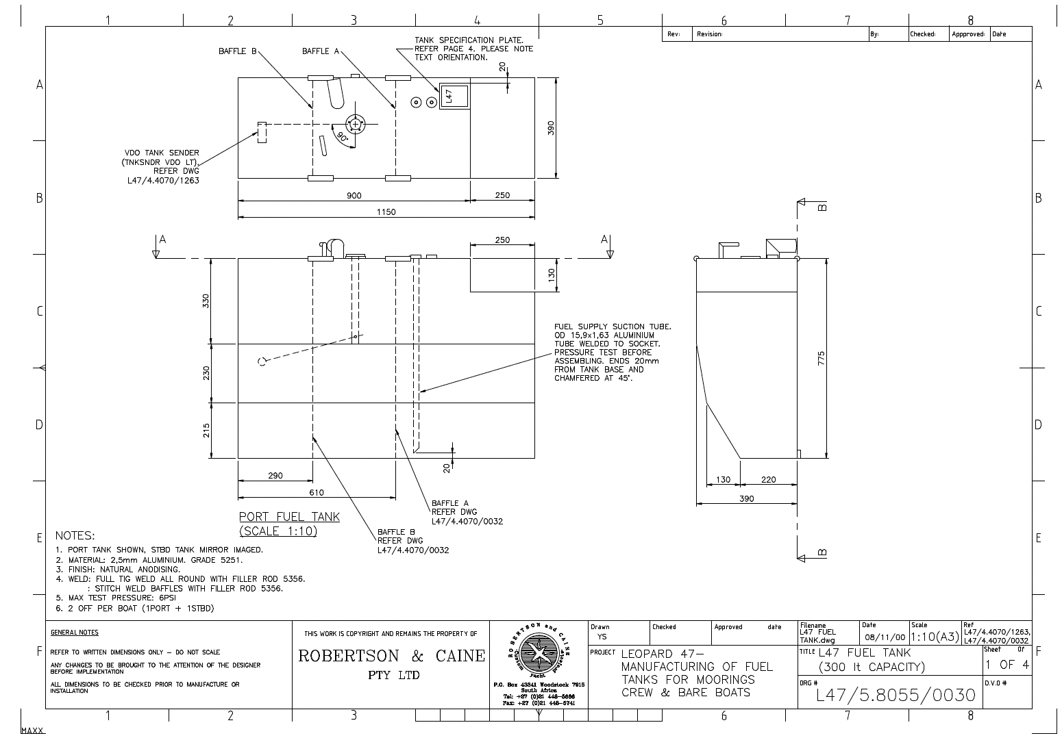 Leopard 47 Fuel Tank Schematic - Red Seas